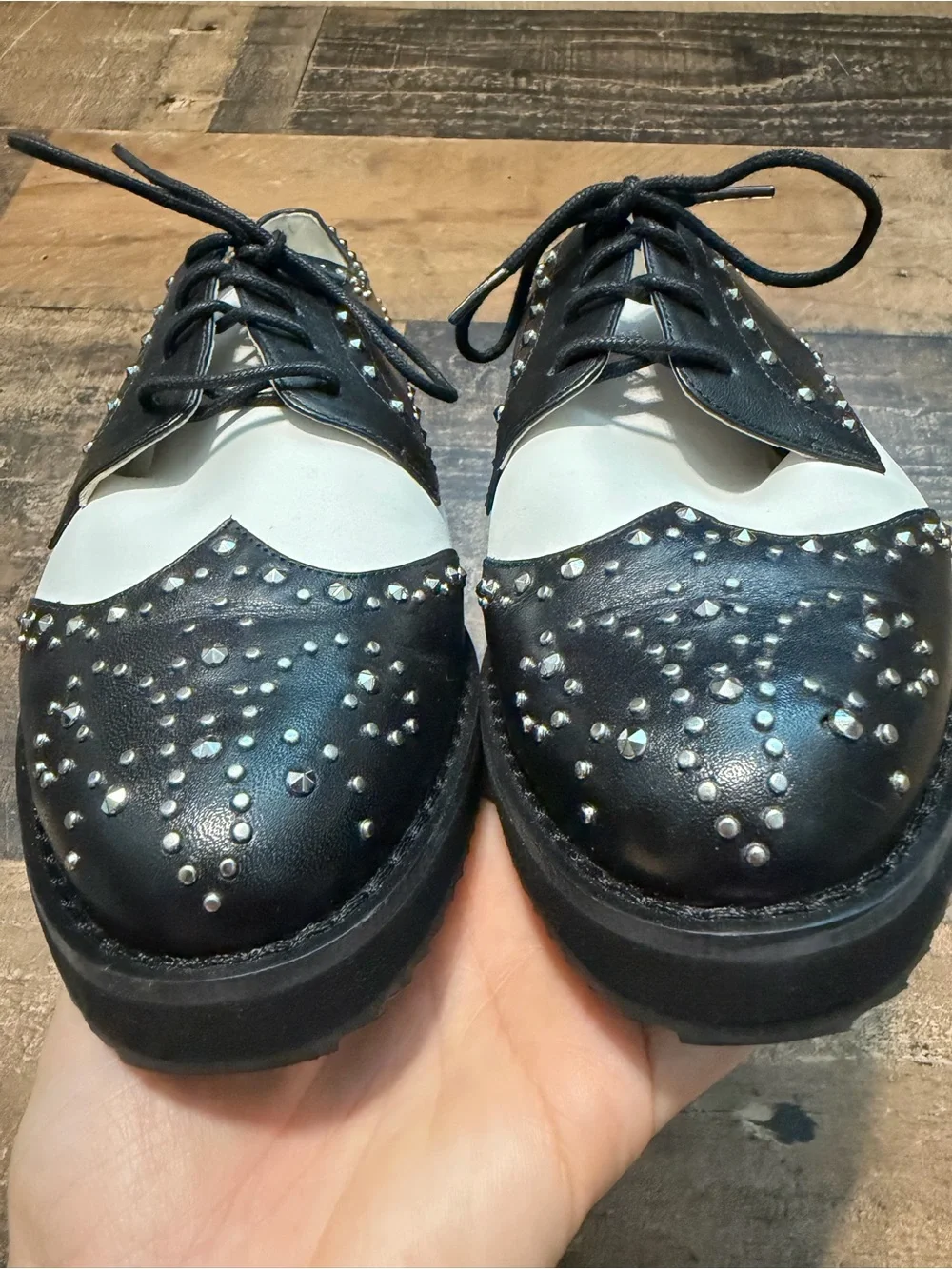 Michael Kors ‘Sophie’ Black & White Studded Leather Oxfords